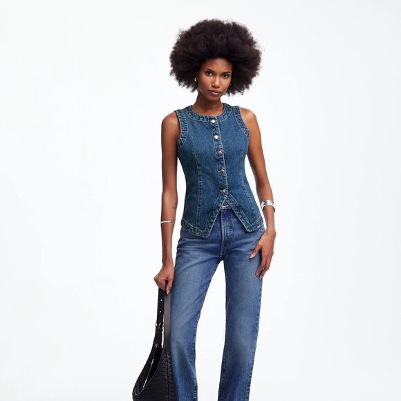 Madewell Denim Crewneck Vest in Concho Wash, Size 14 - Picture 2 of 10